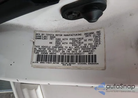 2001 Toyota Sequoia Sr5 V8 z USA, uszkodzony, nr VIN 5TDBT44A41S006277